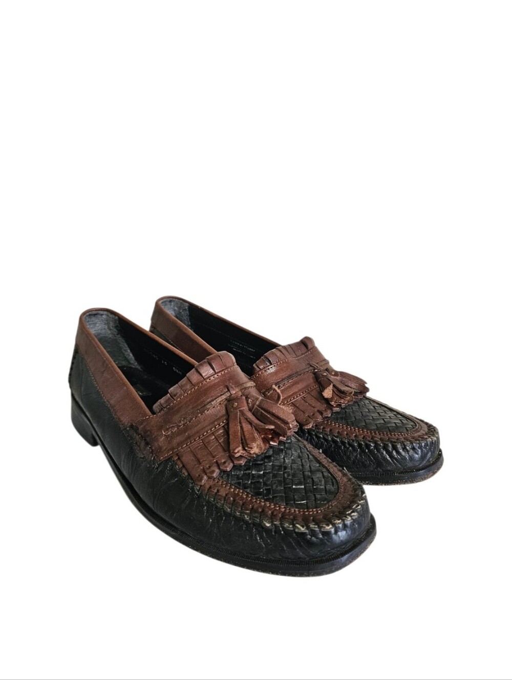 Nunn Bush Men Shoe 8.5 M Loafer Woven Tassel Kiltie Leather 2 tone Black/Brown